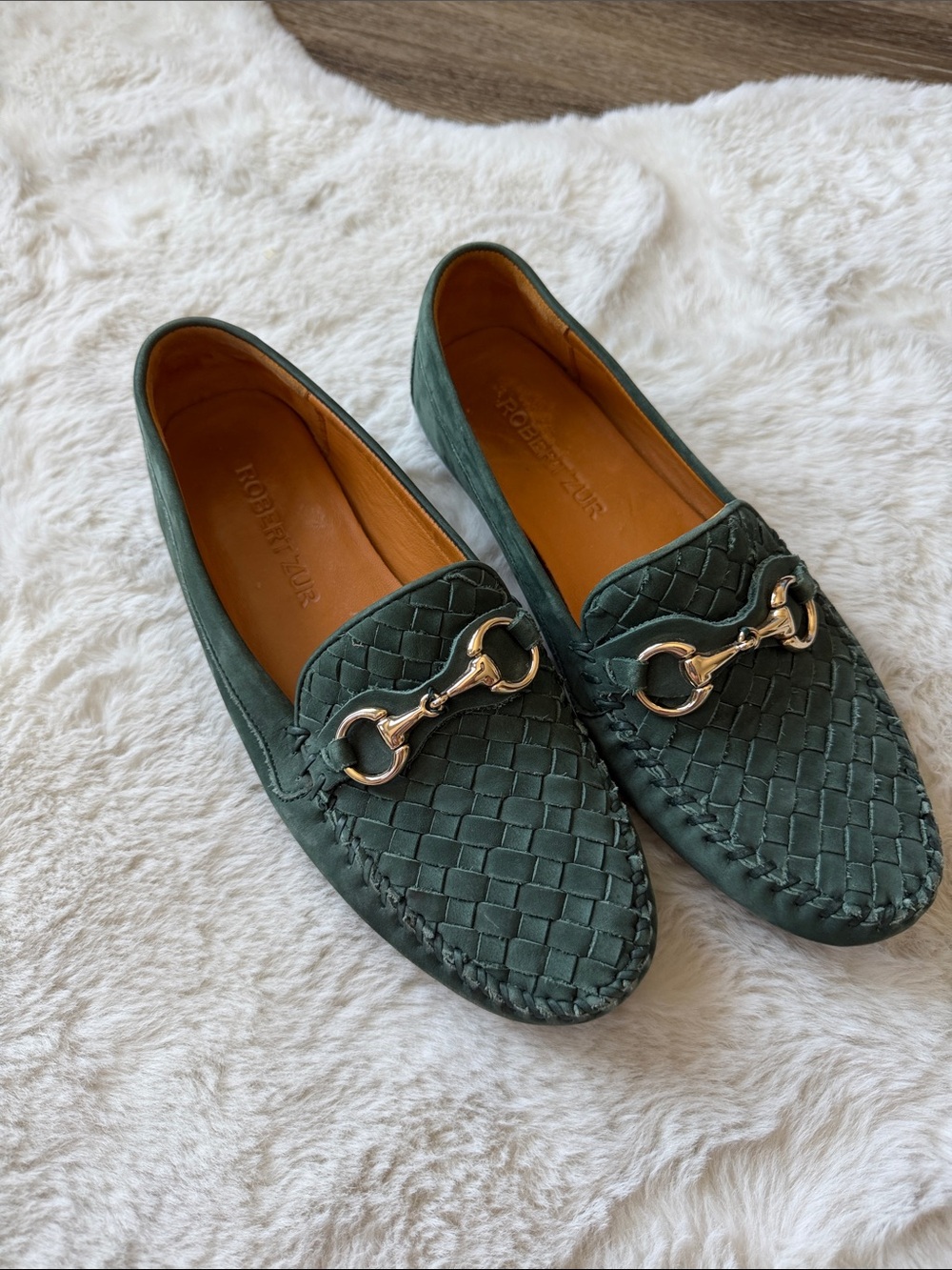 Robert Zur Perlata forest green woven loafers